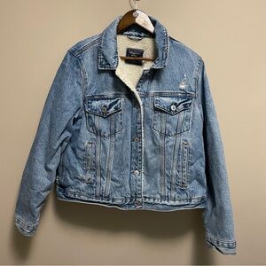 Abercrombie & Fitch Sherpa Lined Denim Truckers Jean Jacket Women’s XL